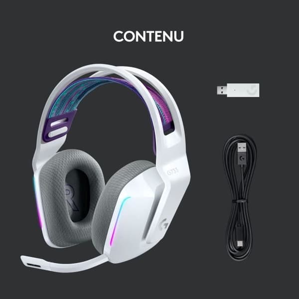 Gaming headset - Trådlös - Logitech G - G733 Lightspeed - PS5, PS4, PC, MAC - Vit