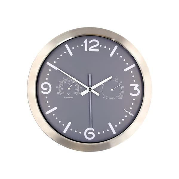 Väggklocka Analog 30cmx30cm Tyst med Termometer och Hygrometer Nedis Grå