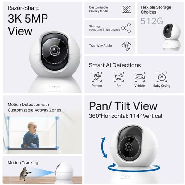 IP-kamera - TP-LINK - Tapo C230 - 3K - 5MP - Nattesyn 12m