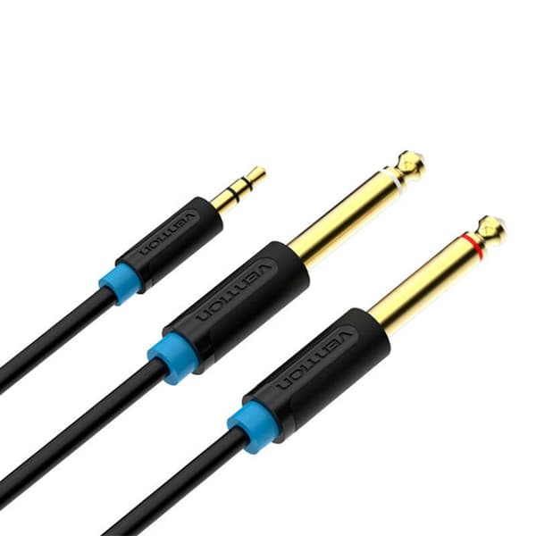 Audio Kabel - VENTION - TRS 3,5 mm til 2 x 6,35 mm - 2 meter - Sort - Professionel