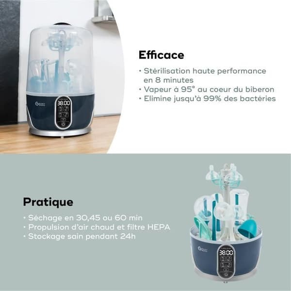 Babymoov Turbo Pure Sterilisator til Sutter Dampsystem 2 i 1, Sutter Tørrer, På 6 min.