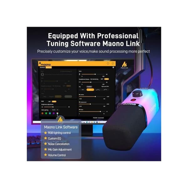USB/XLR dynamisk mikrofon - MAONO - PD100X - Kardiode - USB-C/XLR - Programmerbar RGB