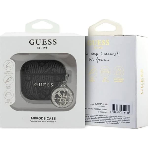 Guess 4G Script PC/PU Charm Case til AirPods 4 Sort - GUA4P4E4CDK
