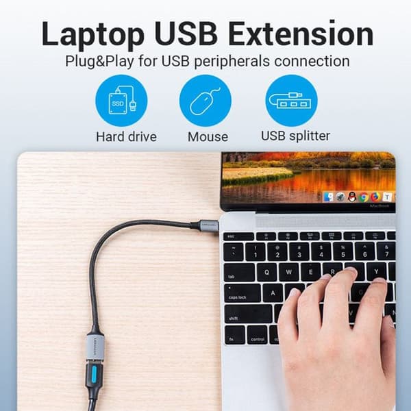 OTG-adapter - VENTION - Typ-C till USB 2.0 - 480 Mbps - 0,15 m - Grå