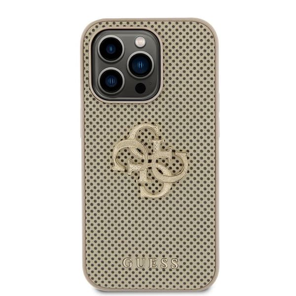 Guess läderfodral med perforerad 4G för iPhone 15 Pro - Guld