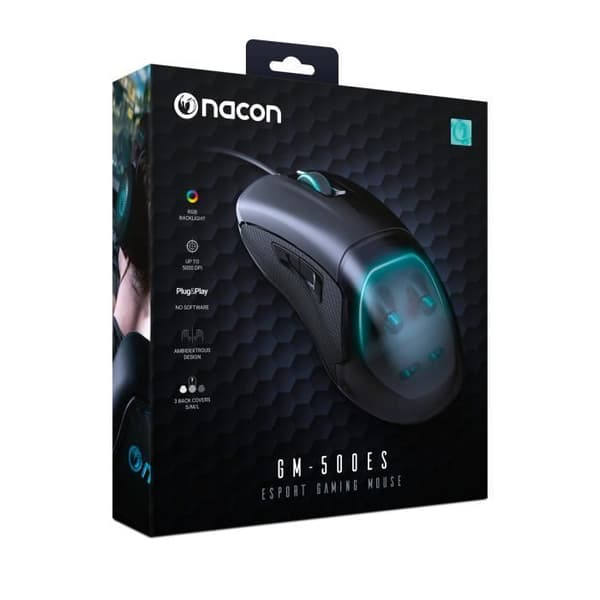 Mus - NACON - PCGM-500ES - Ambidextrous - Optisk - 6400 DPI - USB - Sort