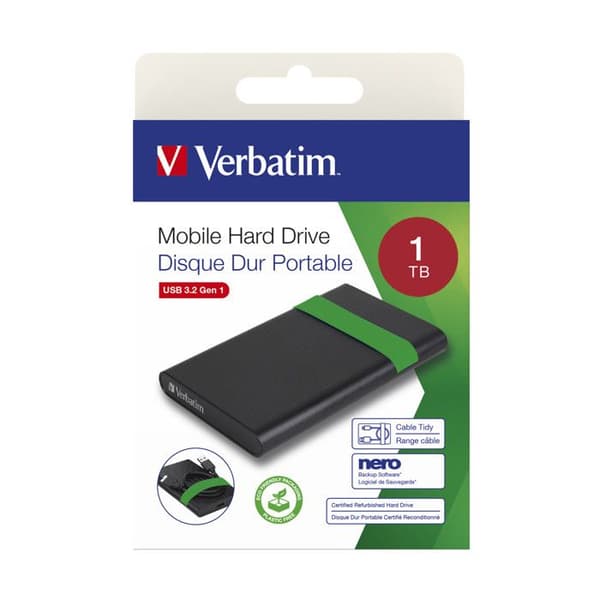 Ekstern harddisk - VERBATIM - 1TB - USB 3.2 - Sort farve - 1000 Go