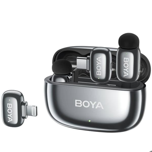Boya Mini 2-01 trådlös slipsnål-mikrofon USB-C och Lightning, grå