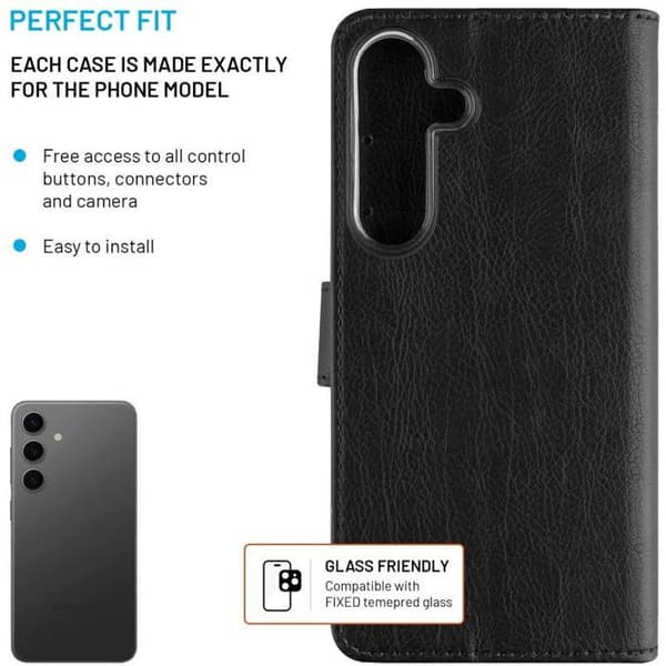 Etui til telefon - FIXED - Opus - Samsung Galaxy S25 - TPU og kunstlæder - Sort