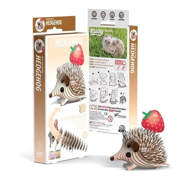 3D figur - EUGY - Eugy Pindsvin - genbrugspap - ikke-giftig lim - 10x7x5 cm