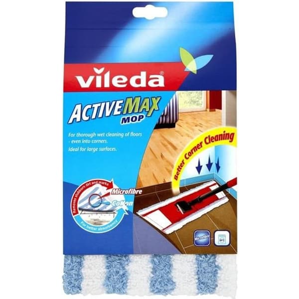 Ombor till platt mopp - VILEDA - Active Max - Mikrofiber & bomull - 47,5x16 cm - Vit