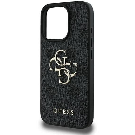 Coque Souple - GUESS - iPhone 16 Pro - Økologisk Læder - Sort - 4G Oversized Logo