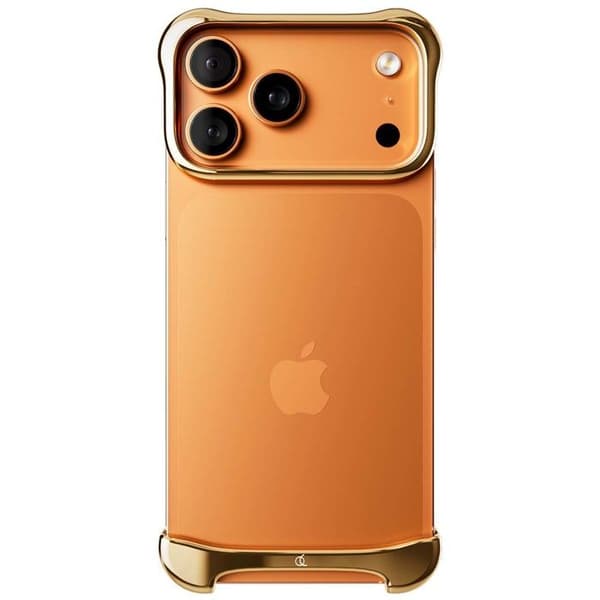 Beskyttelsesdesign til iPhone 17 Pro Max Bumper Shell i Robust Aluminium Arc Pulse Guld