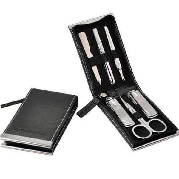 Manicure sæt - THREE SEVEN - Sort - 6 værktøjer - Etui i kunstlæder - Rustfrit stål