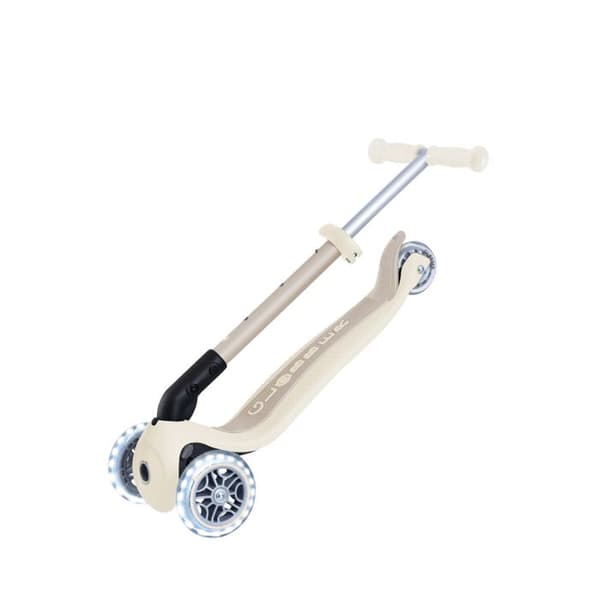 Globber - Globber - Trehjulig sparkcykel JUNIOR FOLDABLE LIGHTS ECO - Beige kokosnöt