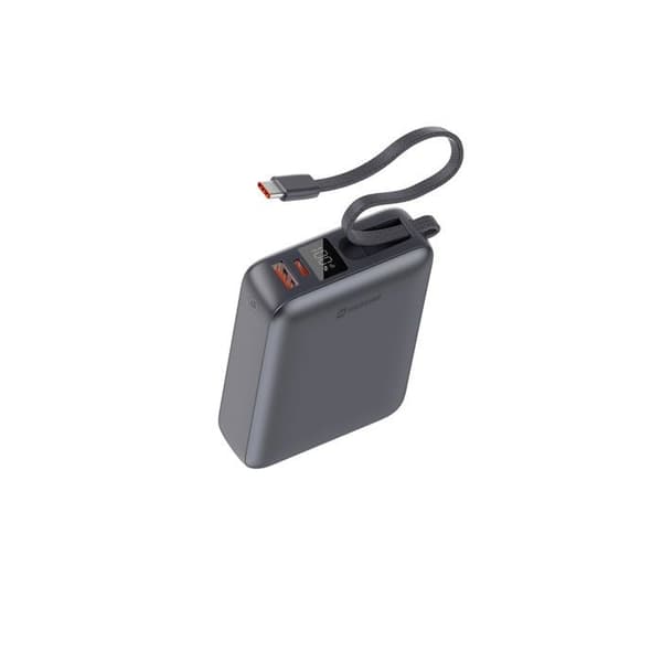 Swissten 20000 mAh 45W med integreret USB-C kabel space silver