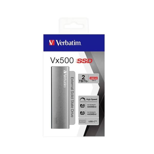 Verbatim Vx500 2 TB extern SSD-hårddisk USB-C® (USB 3.2 Gen 2) grå 47454