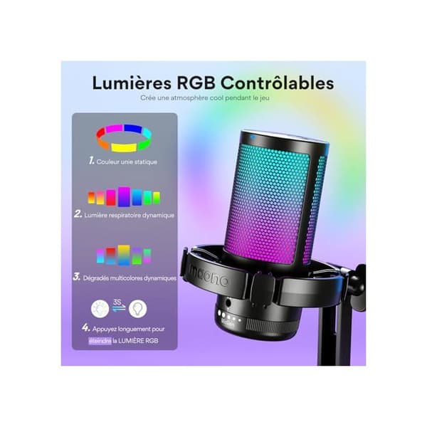 Mikrofon USB - MAONO - DGM20 - Kardiode - RGB kontrollerbar - Plug & Play PS5/PS4/Mac