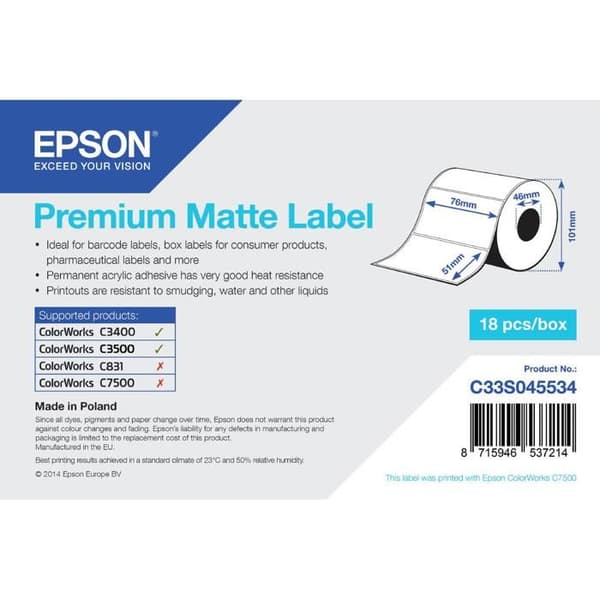 EPSON C33S045534 ETIKETTER 76MM X 51MM