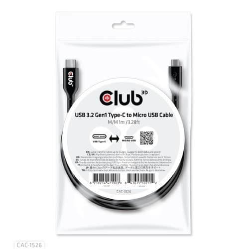 USB-kabel - CLUB3D - CAC-1526 - 1 m - USB 3.2 Gen 1 - USB C til Micro-USB B