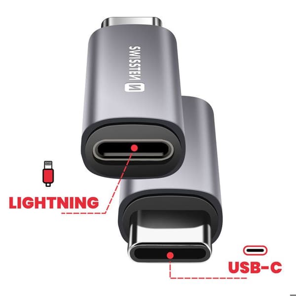 USB-C Han til Lightning Hun 3A Swissten Swissten Grå