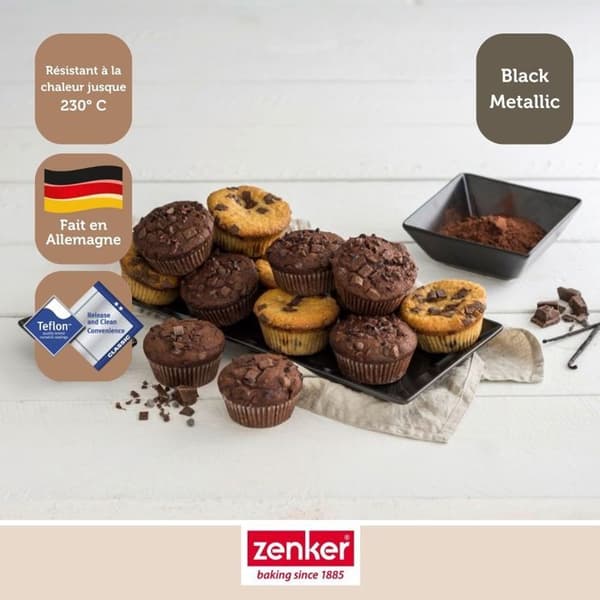 Muffinform - ZENKER - 12 forme - Rustfrit stål - Teflonbelægning - Sort