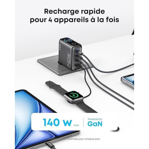 Anker 1A3C 140 W Max Sort PC oplader og strømkabel til 4 enheder
