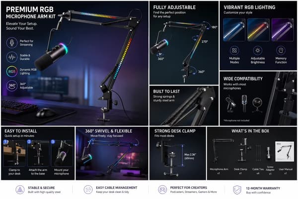 Professionel RGB Dynamisk Mikrofon USB-C og XLR