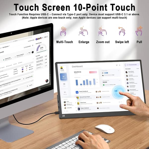 USB Touchscreen Bærbar Skærm 15.6\" til Bærbar Computer, FHD 1080P IPS