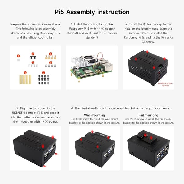 Waveshare teollisuusluokan metallikotelo (D) Raspberry Pi 5:lle