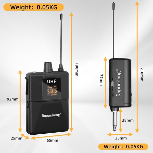 NÖRDIC UHF Wireless Microphone Headset System -Wireless Headset Mic System, with Lavalier Lapel Mics, 60m Range, 1/8'' and 1/4'' Plug