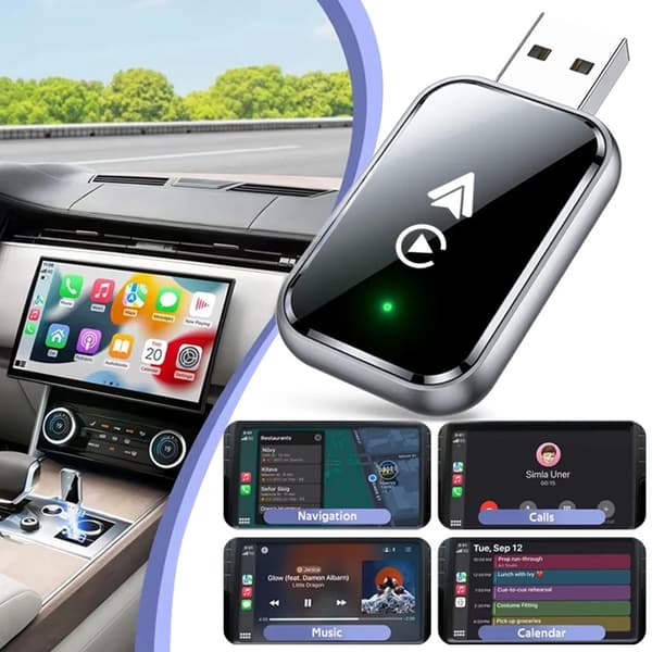 NÖRDIC 2-i-1 trådlös Android CarPlay-dongel, med USB-C-adapter, Plug & Play, WiFi 5,8 GHz, stöder iOS 10+ och Android 11+