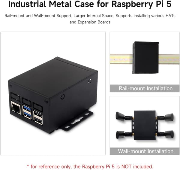 Waveshare teollisuusluokan metallikotelo (D) Raspberry Pi 5:lle