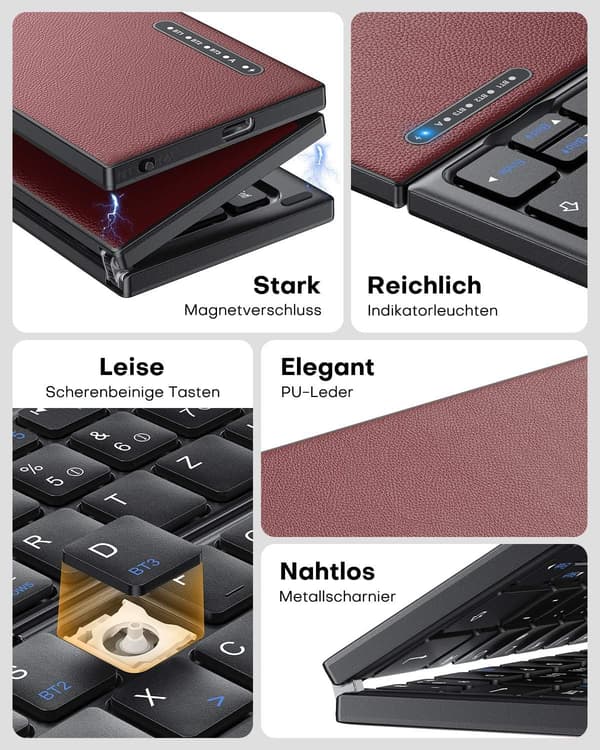 NÖRDIC vikbart Bluetooth-tangentbord med touchpad för iOS, Android, Windows, laptop, PC, surfplatta och smartphone, US-layout