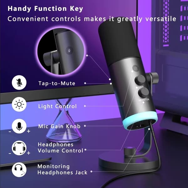 Professional RGB Dynamic Microphone  USB-C and XLR