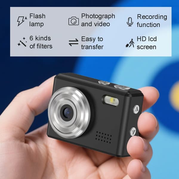 NÖRDIC Mini Digital Camera Keychain Tiny Pixel Hd 1080p Retro 0,96\" skærm