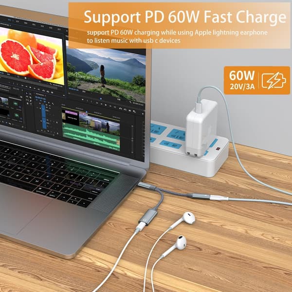 NÖRDIC USB-C–Lightning AUDO- ja PD60W-lataus