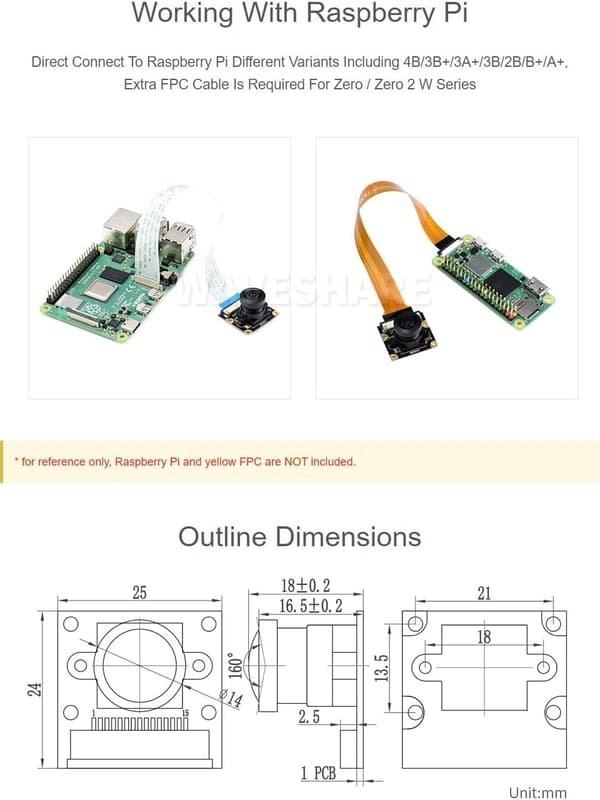 Waveshare SC3336 3MP Camera Module (B), with High Sensitivity, High SNR, and Low Light Performance,