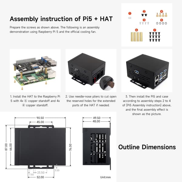 Waveshare teollisuusluokan metallikotelo (D) Raspberry Pi 5:lle