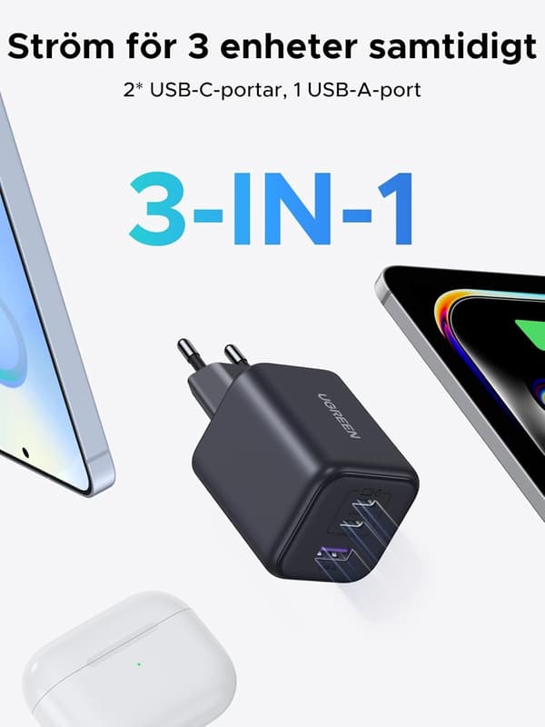 UGREEN 45W USB C Oplader 3-Port, PPS Hurtigoplader