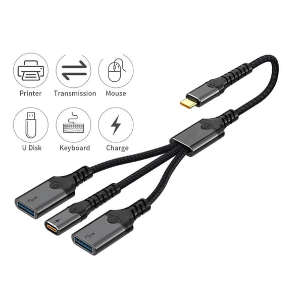NÖRDIC USB-C Hub til 1xUSB-C PD60W 2xUSB-A