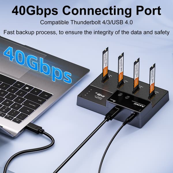 Maiwo K3015P4 4-plats M.2 NVMe SSD USB4.0 Dock, Klonare/Duplicator, Stöder 1-till-3 Offline-kloning & Programvaru-RAID, 40Gbps kompatibel med Thunderb