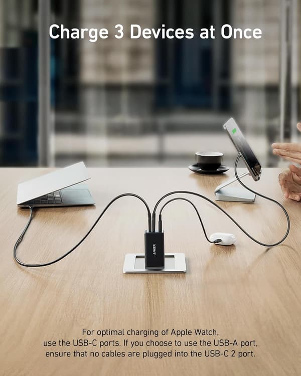 Anker 735 Oplader GaNPrime 65W 1x USB-A 2x USB-C strømadapter