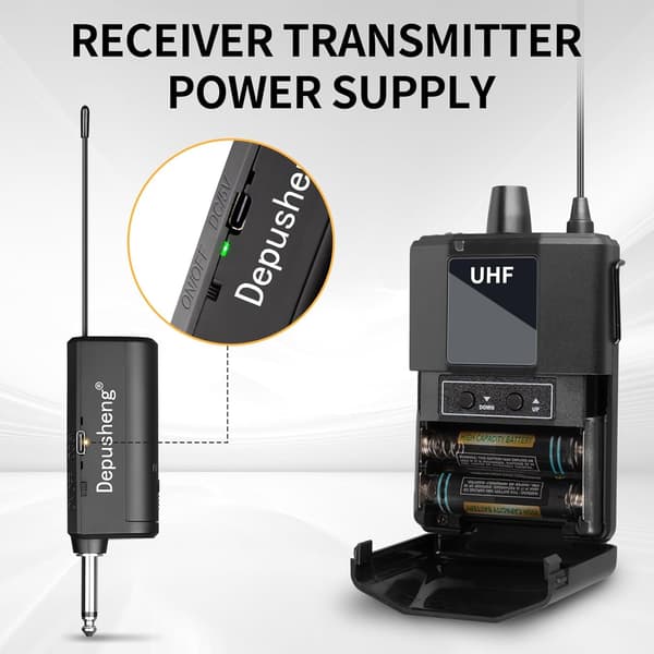 NÖRDIC UHF Wireless Microphone Headset System -Wireless Headset Mic System, with Lavalier Lapel Mics, 60m Range, 1/8'' and 1/4'' Plug