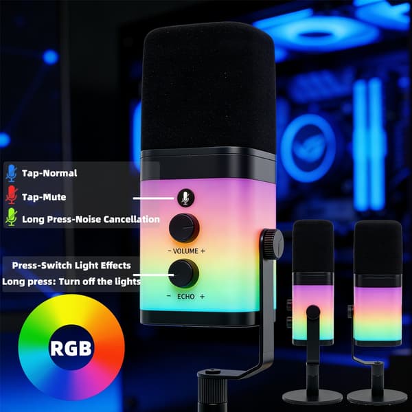 Professional RGB Dynamic Microphone  USB-C and XLR