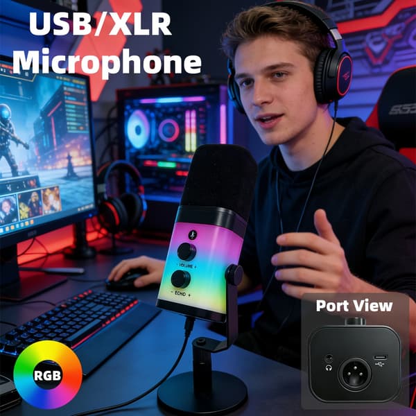 Professionel RGB Dynamisk Mikrofon USB-C og XLR
