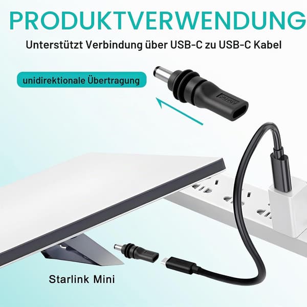 Starlink Mini -sovitin USB-C PD100W naaras DC 5.5x21mm vedenpitävä