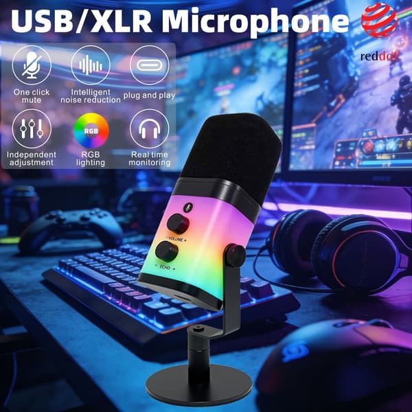 Profesjonell RGB Dynamisk Mikrofon USB-C og XLR