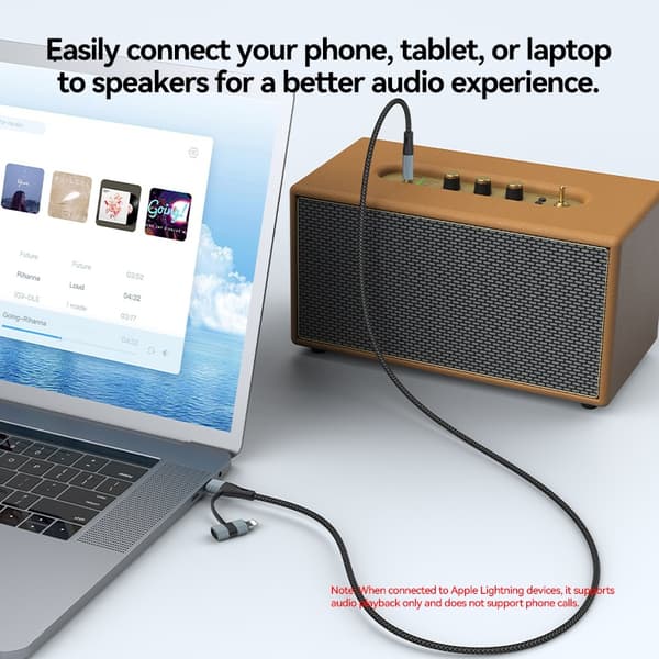 NÖRDIC Audio-sovitin USB-C/ Lightning 3,5 mm stereoon 13 cm