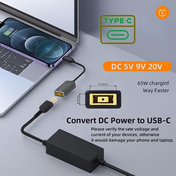 NÖRDIC Lenovo Square Gul til USB-C adapter 17cm 65W